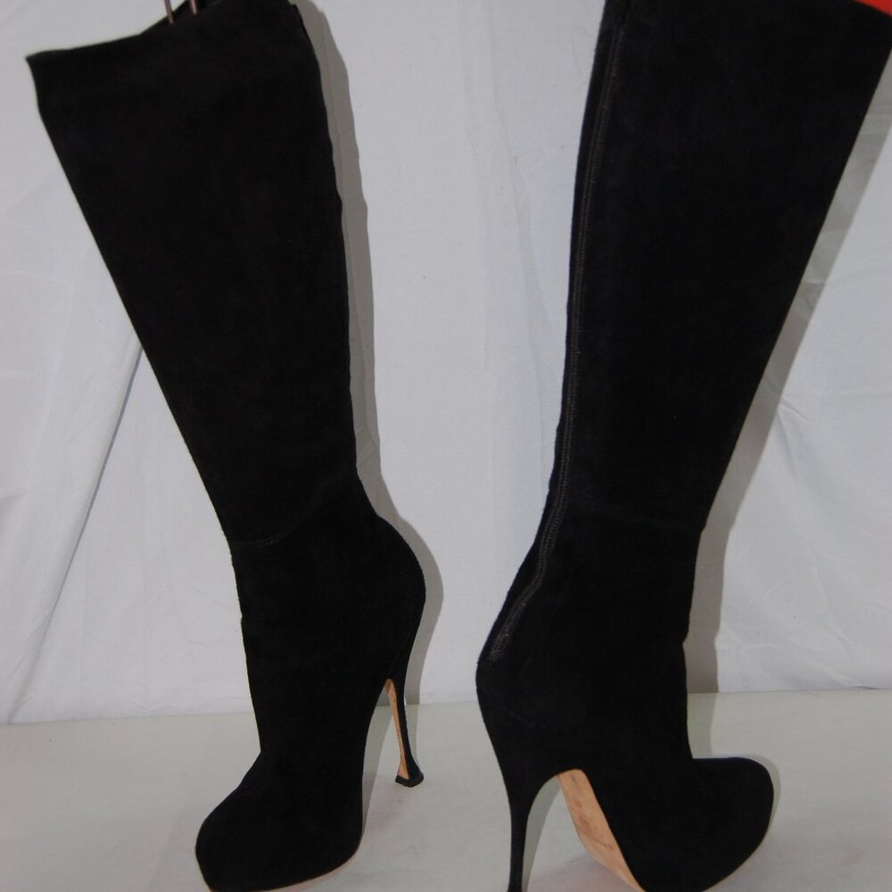 36/ 6❤️Brian Atwood Stretch Suede calf Knee High Heels Tall Platform Boots ITALY